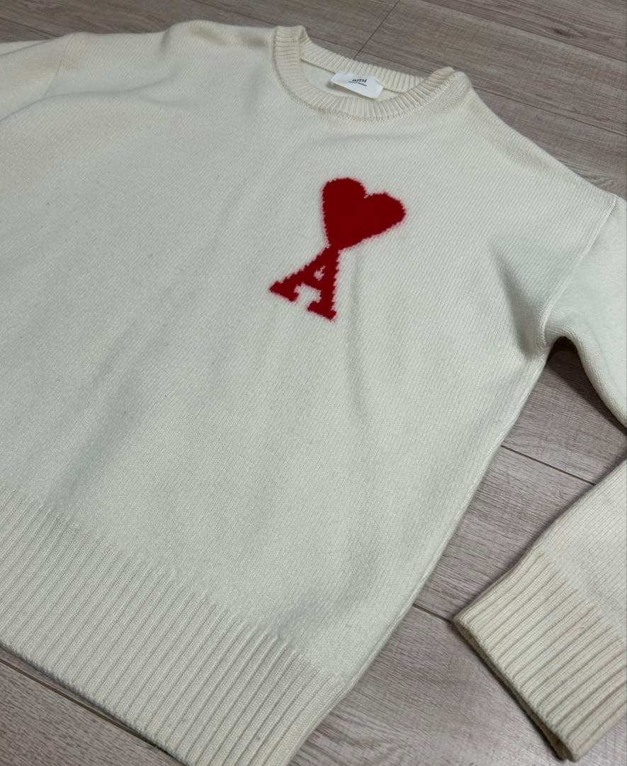 【芸能人着用】AMI PARIS アミパリス ロゴニット セーター ホワイト M