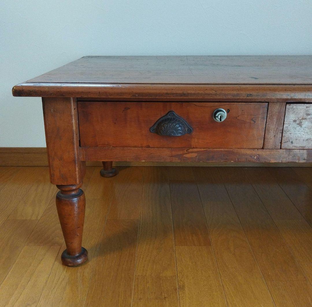 ミニ机 机 文机 デスク 引出し付き 昭和レトロ 文台　和風 木製 ろくろ脚