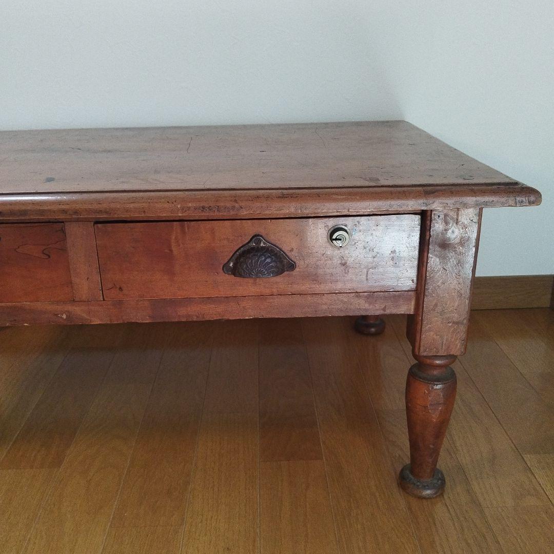 ミニ机 机 文机 デスク 引出し付き 昭和レトロ 文台　和風 木製 ろくろ脚