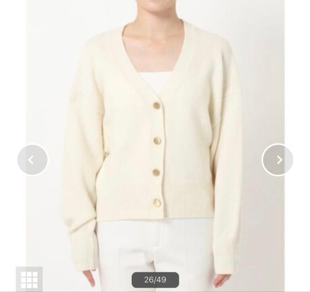 新品未使用タグ付き　NOBLE カシミヤ混Vネックパフスリーブカーディガン　白