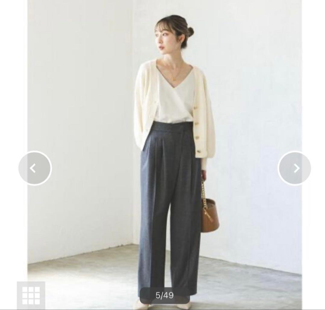 新品未使用タグ付き　NOBLE カシミヤ混Vネックパフスリーブカーディガン　白