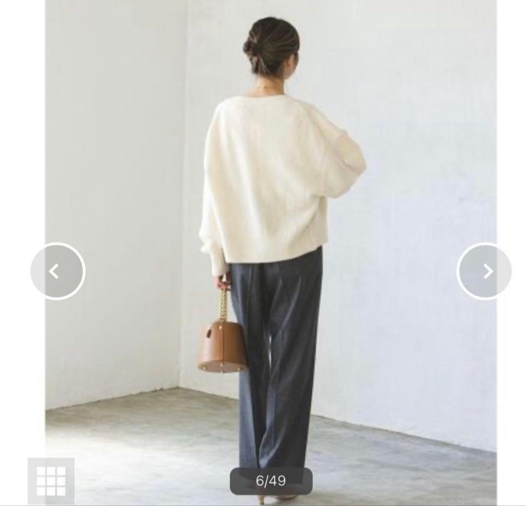 新品未使用タグ付き　NOBLE カシミヤ混Vネックパフスリーブカーディガン　白