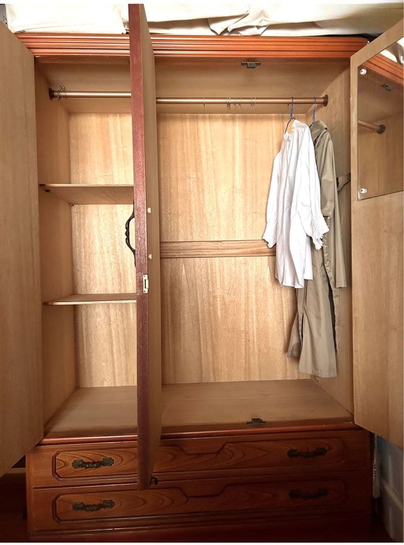 C】高品質な木製クローゼット 洋服タンス クラシックな装飾 洋ダンス