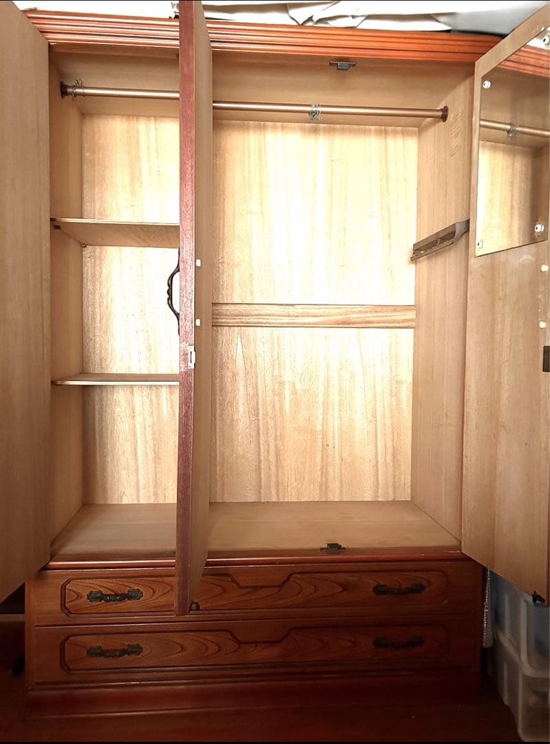 C】高品質な木製クローゼット 洋服タンス クラシックな装飾 洋ダンス