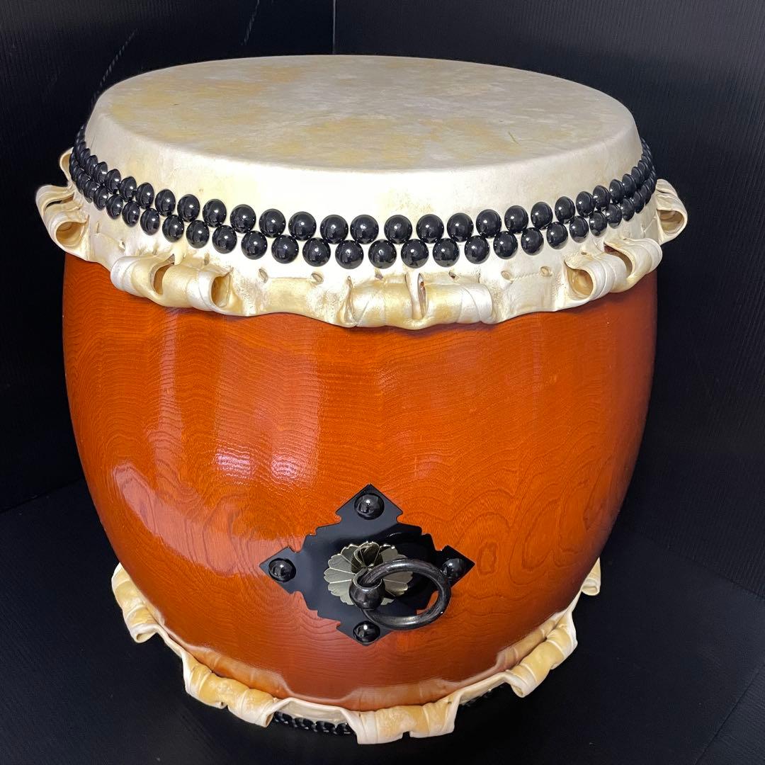 美品 和太鼓 長胴太鼓 宮太鼓 一尺五寸 46cm 二尺 約60cm 耳付 袋