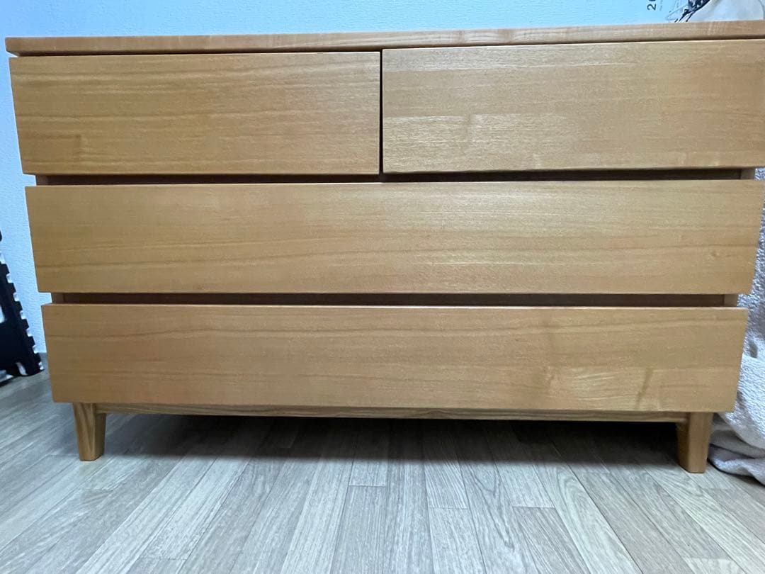無印良品　タモ材　三段チェストワイド