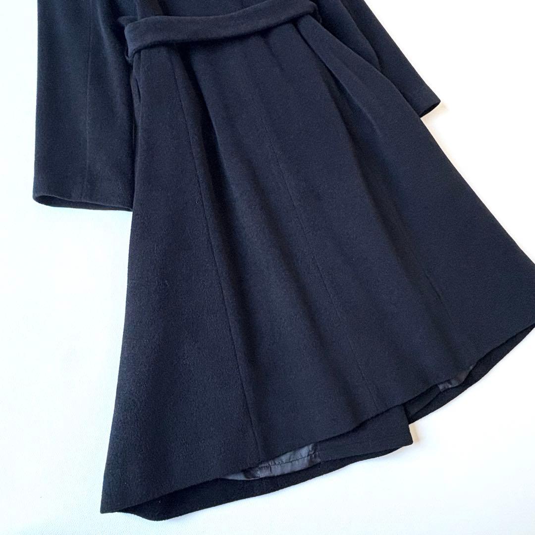 極美品✨東京ソワール 大きいサイズLL 女優襟 ロングコートアンゴラ ウール 黒