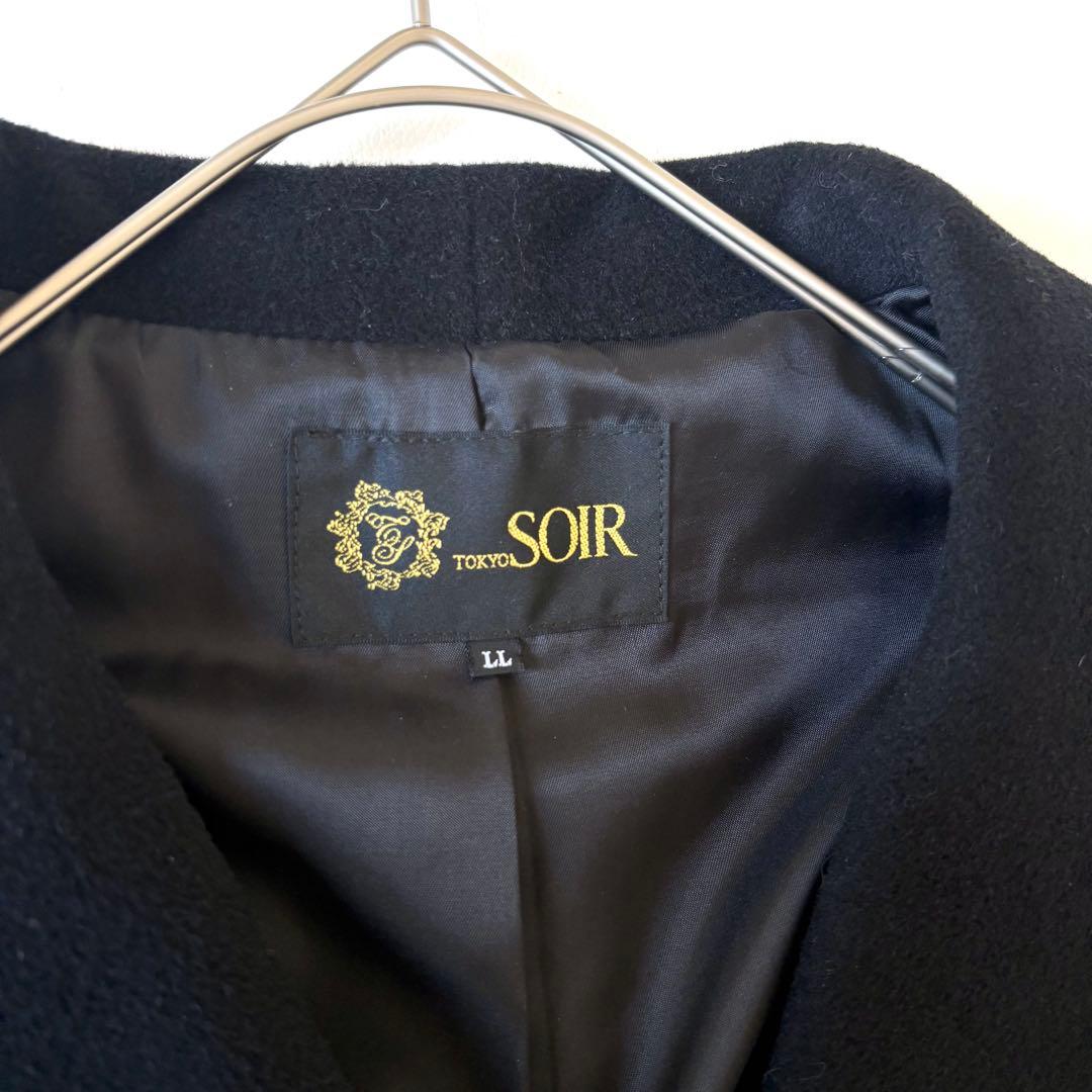 極美品✨東京ソワール 大きいサイズLL 女優襟 ロングコートアンゴラ ウール 黒