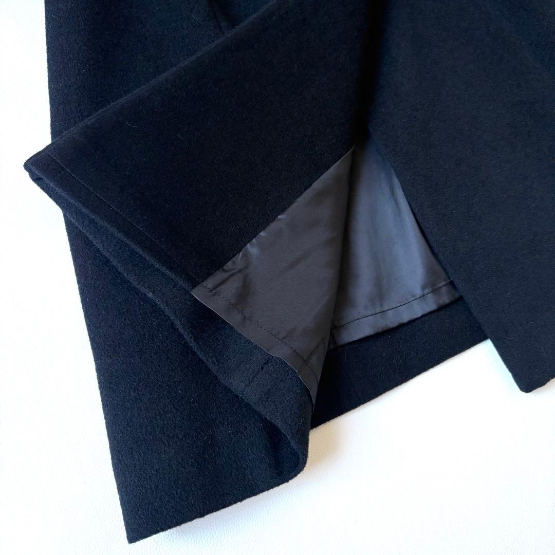 極美品✨東京ソワール 大きいサイズLL 女優襟 ロングコートアンゴラ ウール 黒