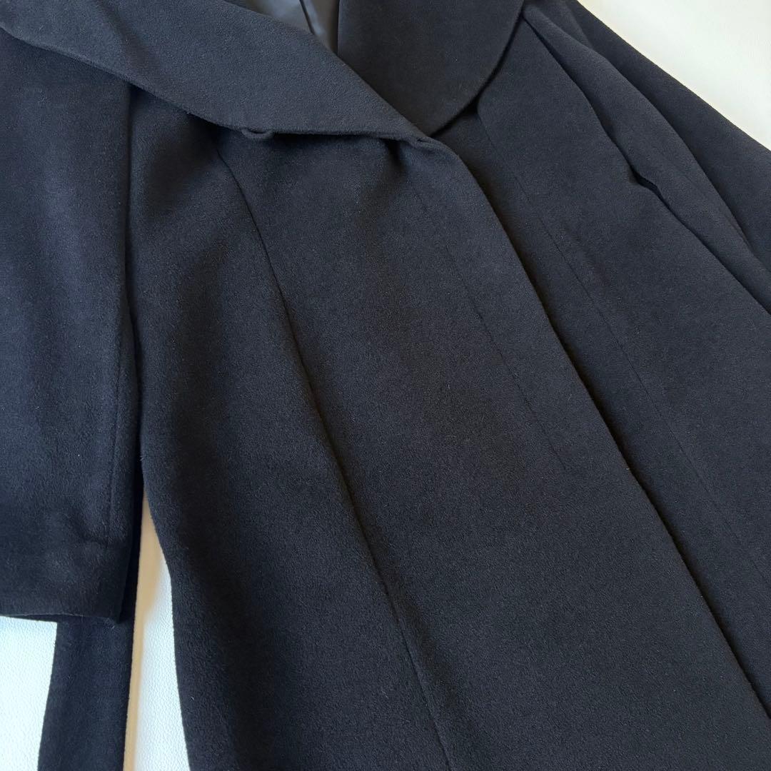 極美品✨東京ソワール 大きいサイズLL 女優襟 ロングコートアンゴラ ウール 黒