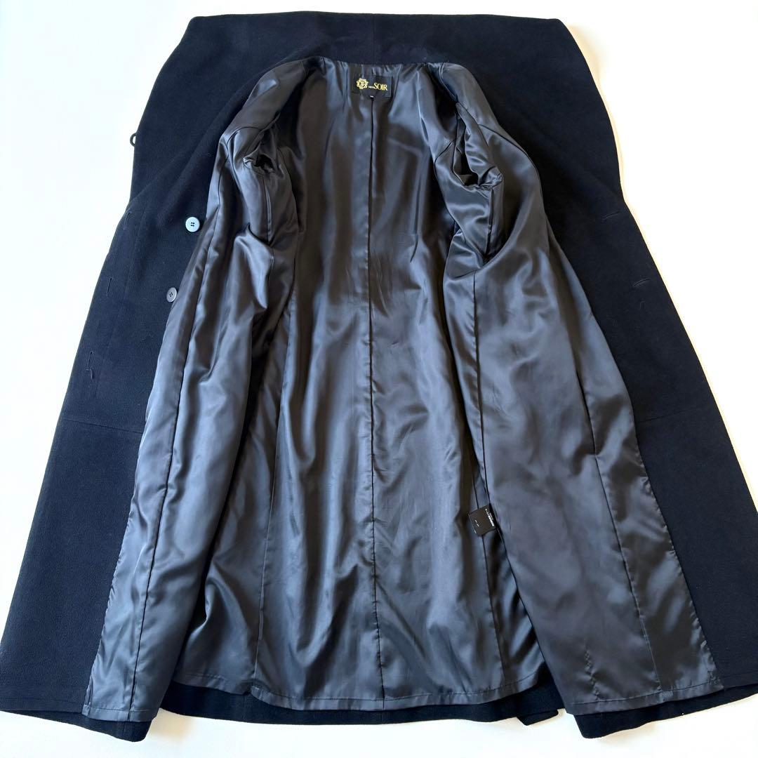 極美品✨東京ソワール 大きいサイズLL 女優襟 ロングコートアンゴラ ウール 黒