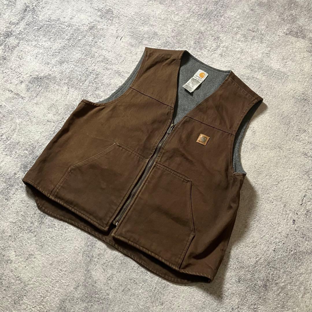 00sCarharttカーハートダックベスト裏地ボアブラウンワークメキシコ製XL