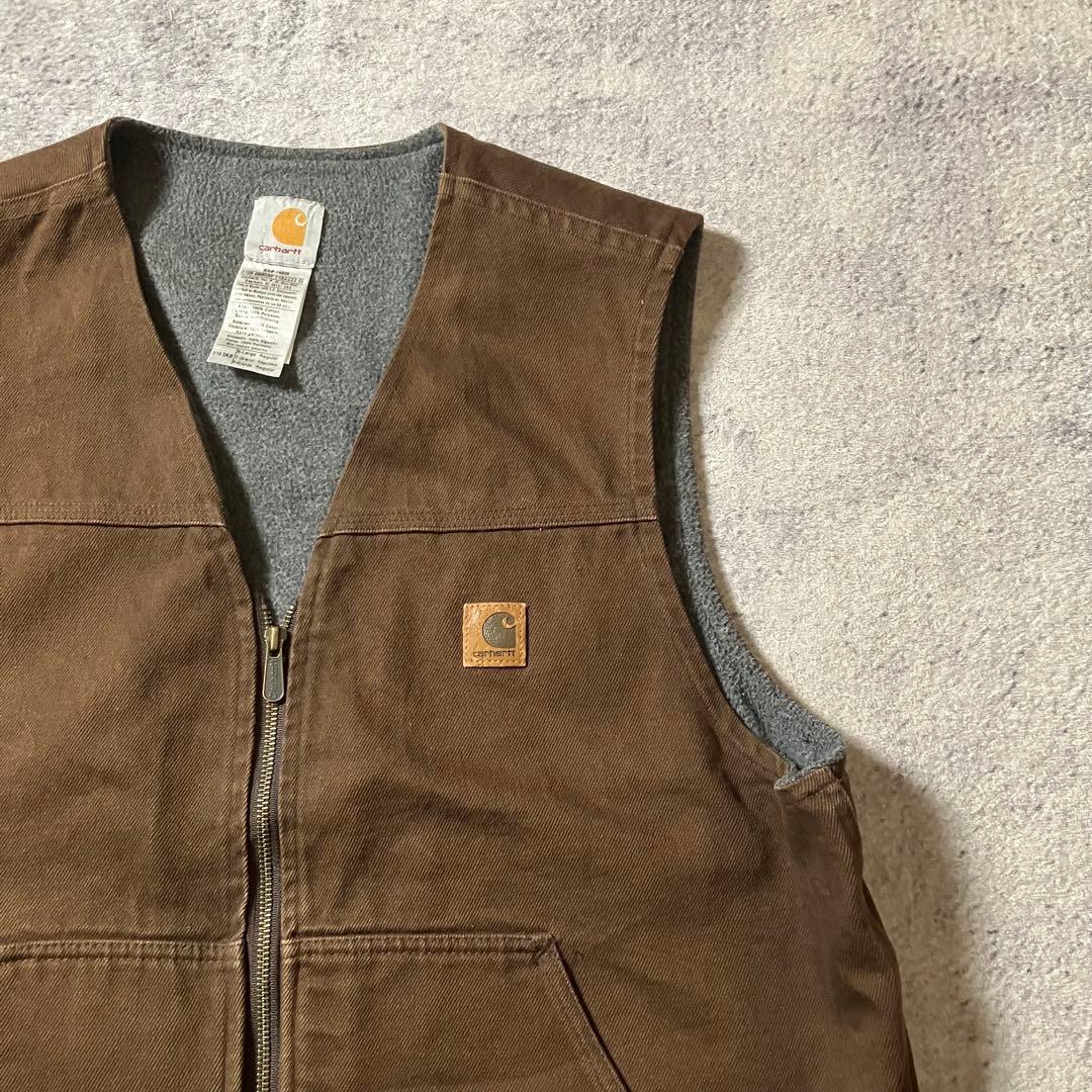 00sCarharttカーハートダックベスト裏地ボアブラウンワークメキシコ製XL