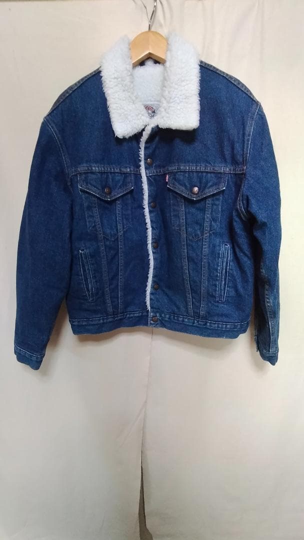 ビンテージ90年代リーバイス70608-0216デニムボア付きJKT紺色美品42