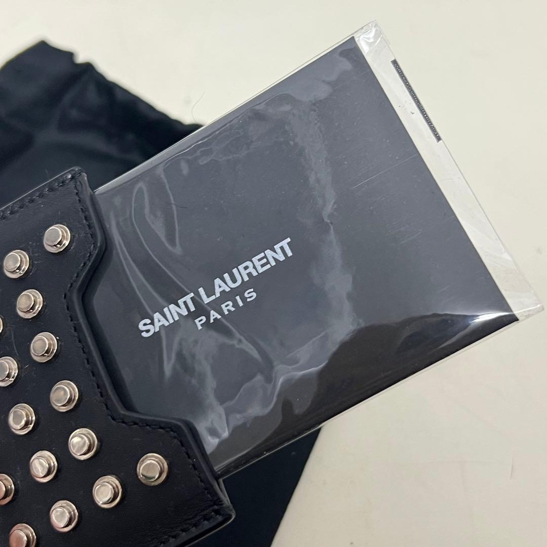 稀少 エディ期 初期 サンローラン パリ スタッズ カードケース 黒銀①