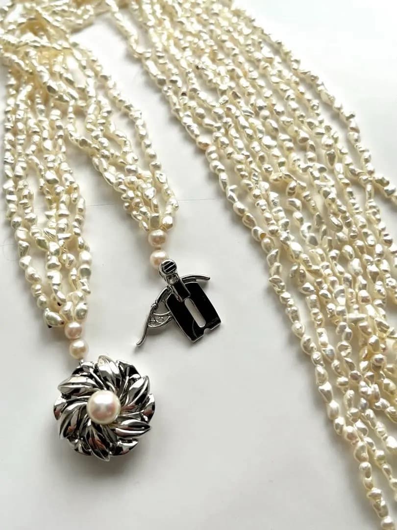 天然芥子真珠 ケシパール5連ネックレス 金具シルバー素材 69cm（金具含む）