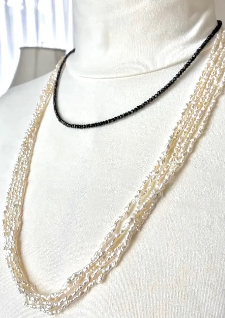 天然芥子真珠 ケシパール5連ネックレス 金具シルバー素材 69cm（金具含む）