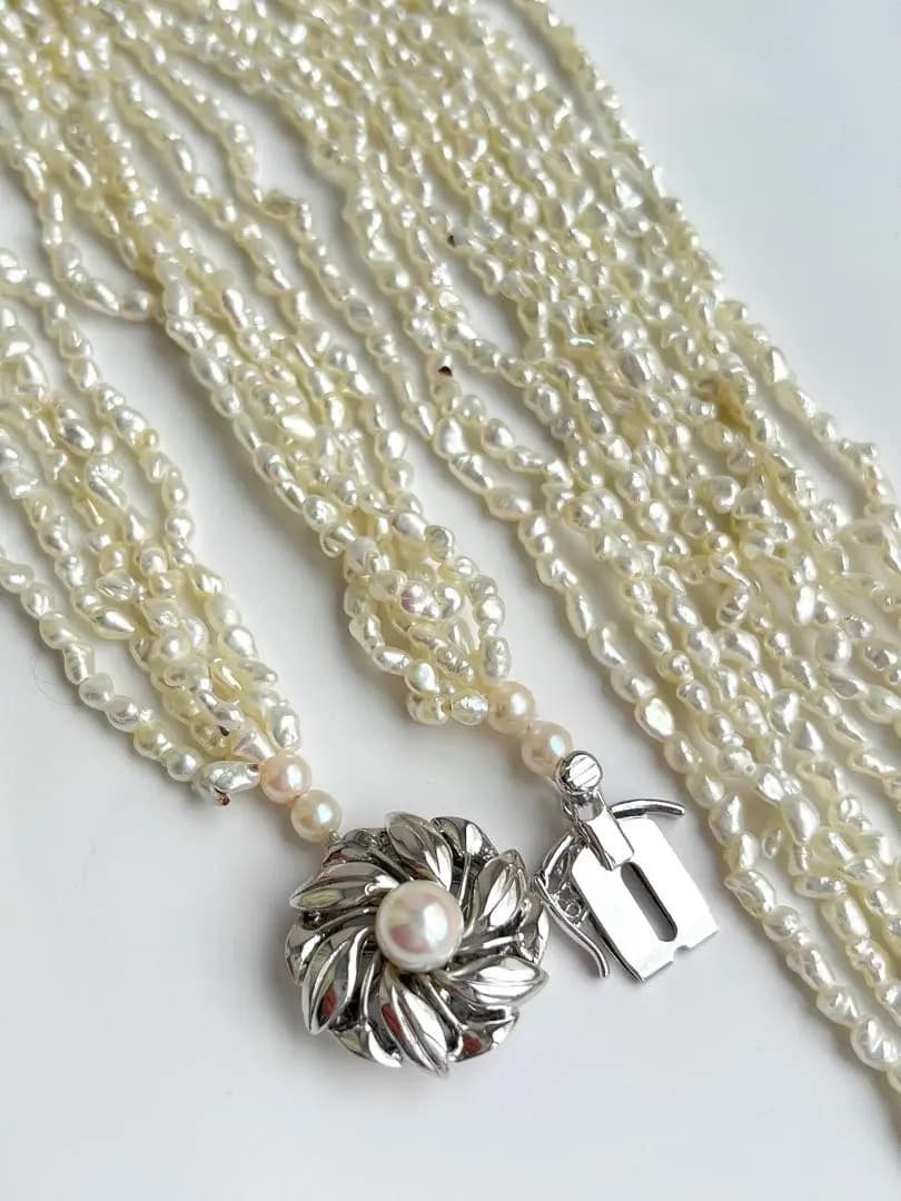 天然芥子真珠 ケシパール5連ネックレス 金具シルバー素材 69cm（金具含む）