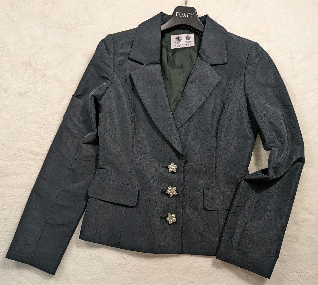 美品 オースチンリード 総バラ模様 パールボタン セットアップ ブラック 36