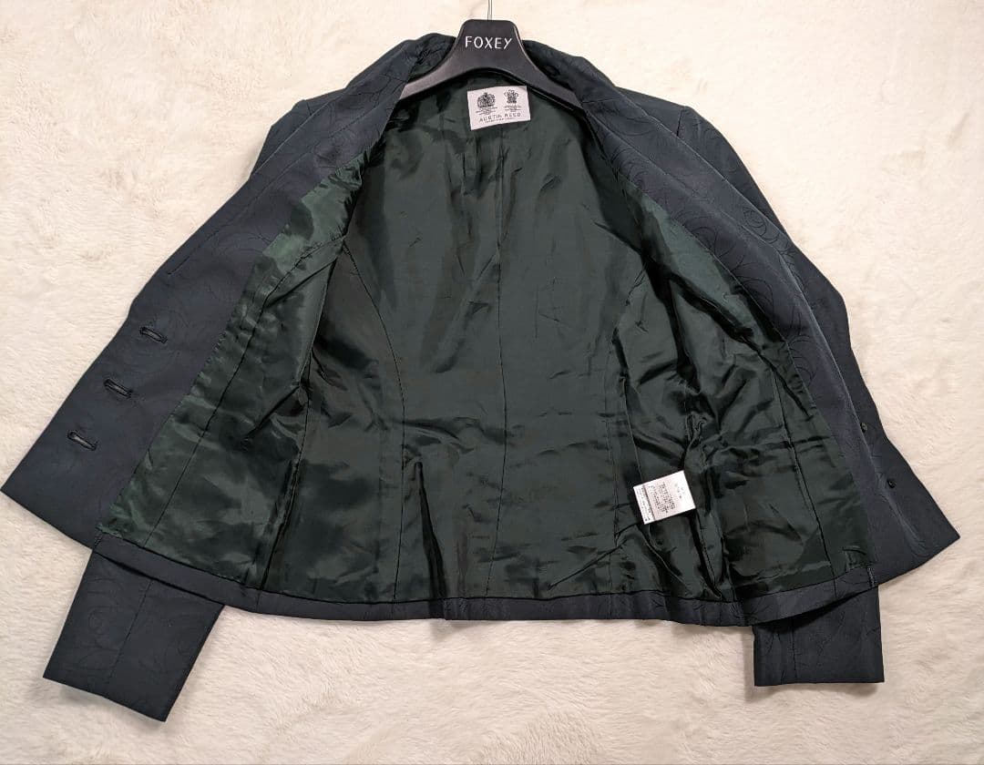 美品 オースチンリード 総バラ模様 パールボタン セットアップ ブラック 36