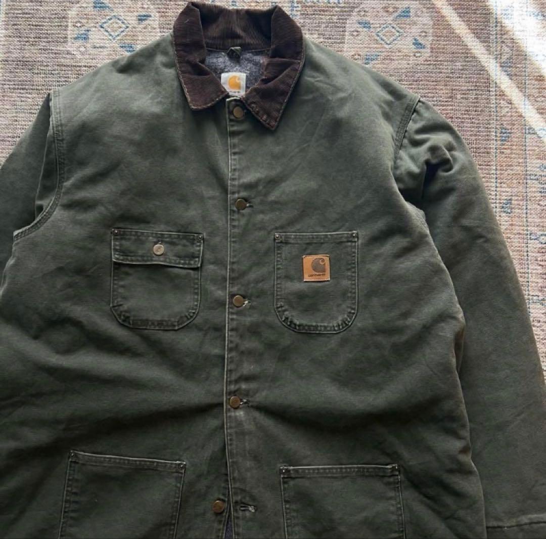 90s USA製 carhartt チョアコート ダックジャケット モスグリーン