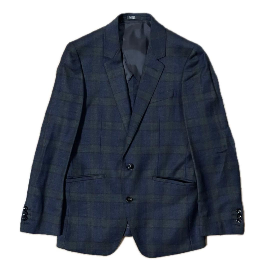 SUIT SELECT ダークネイビー チェック ビジネススーツ 3ピース