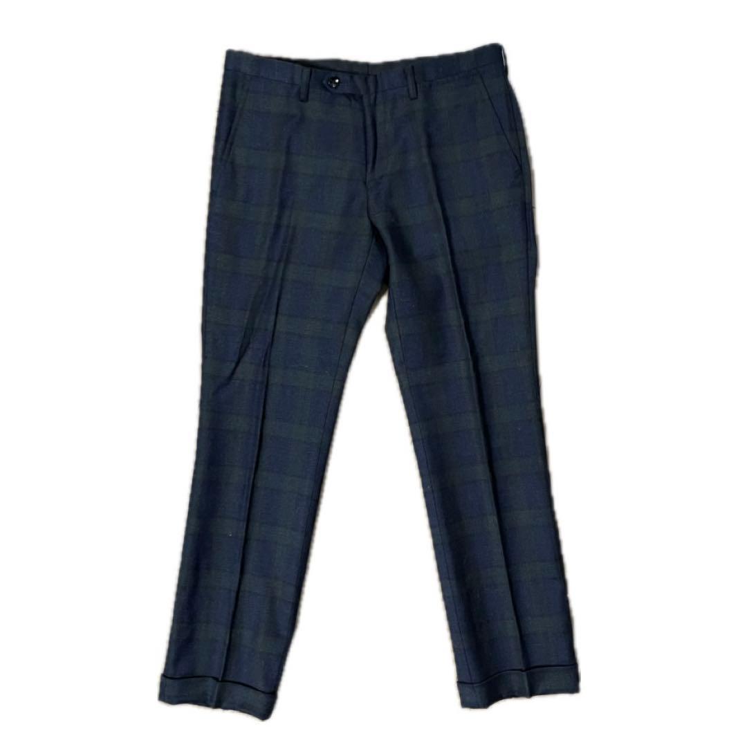 SUIT SELECT ダークネイビー チェック ビジネススーツ 3ピース