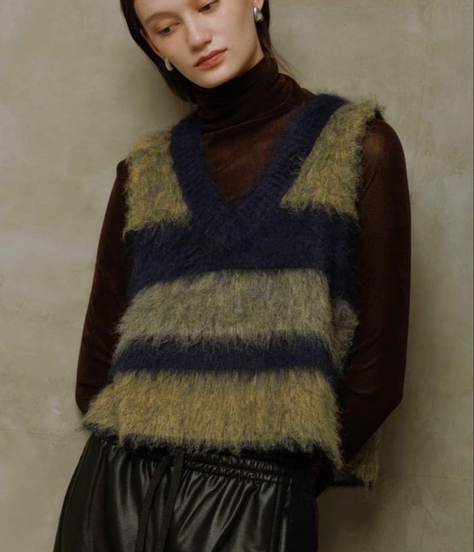 アダムエロペ　　ブラッシュドボーダーベスト