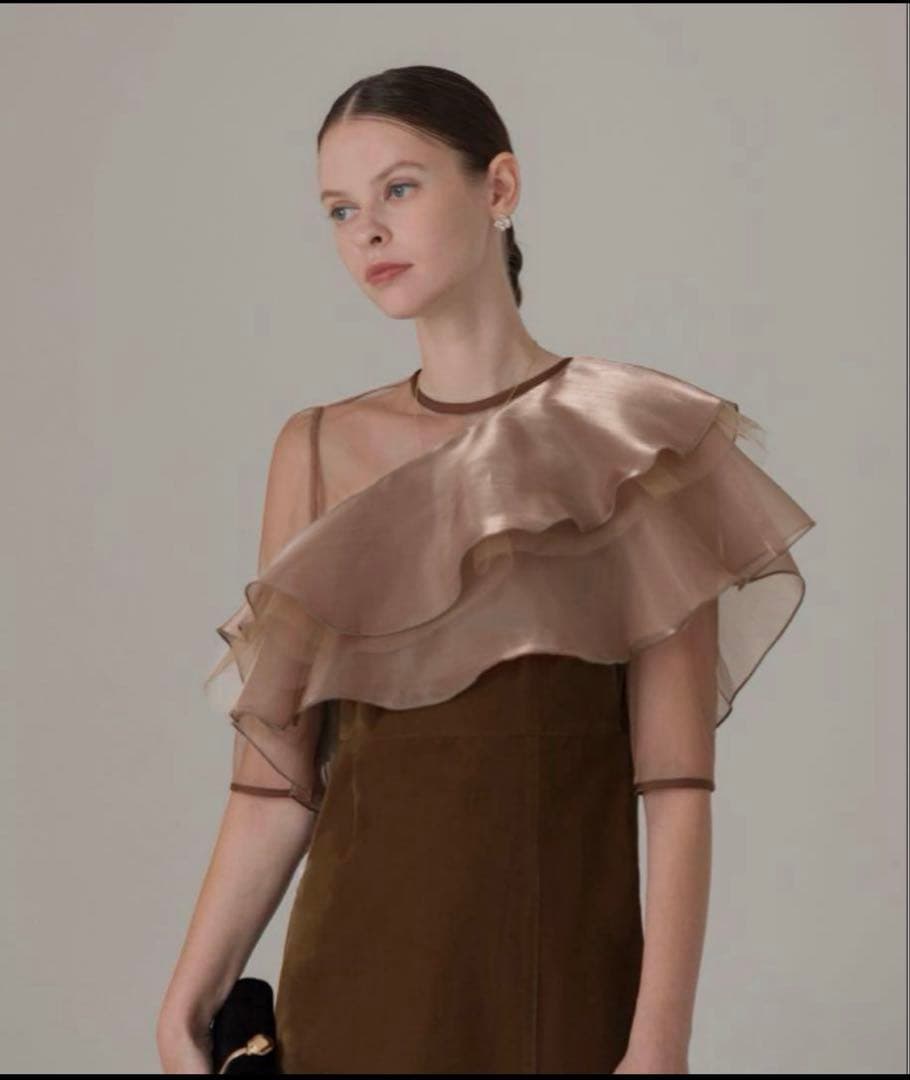 LEJA アシンメトリーティアードフリル3WAYベロアIラインドレス ブラウンS