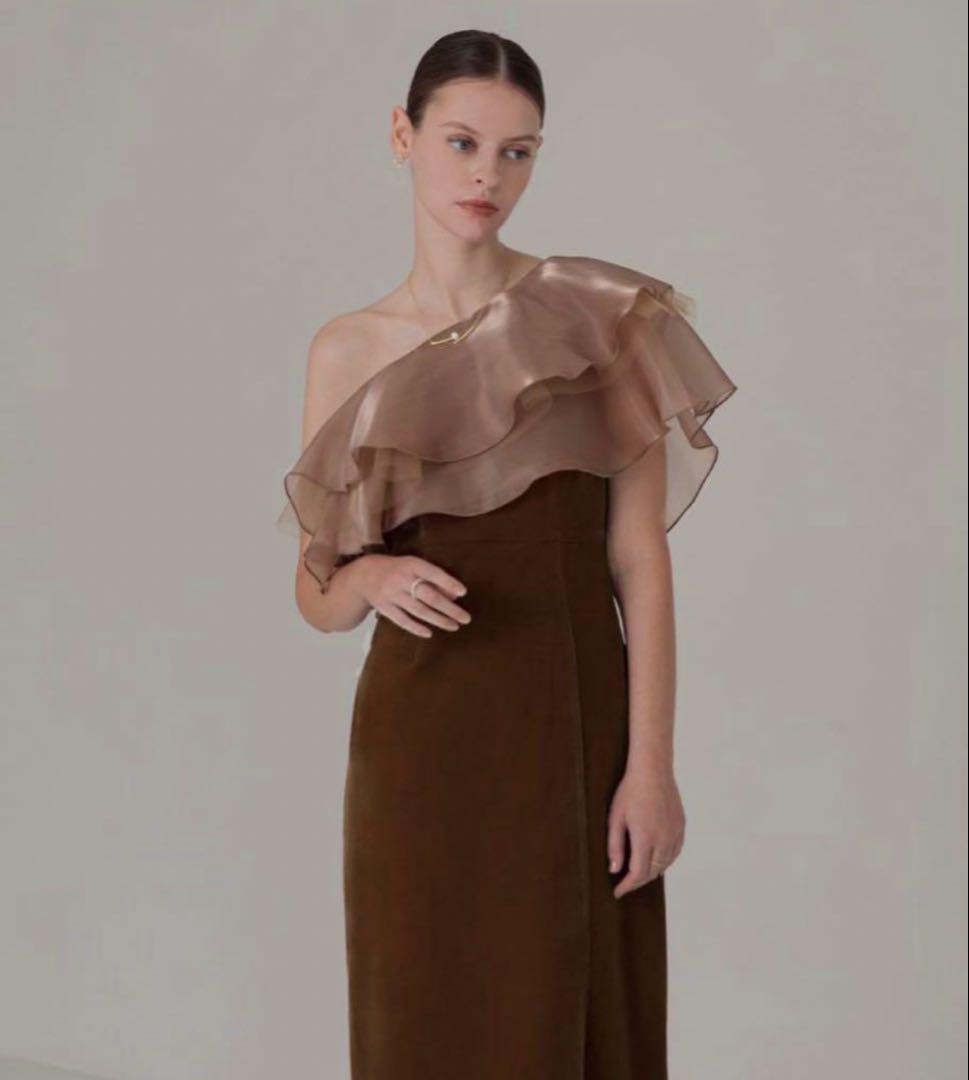 LEJA アシンメトリーティアードフリル3WAYベロアIラインドレス ブラウンS