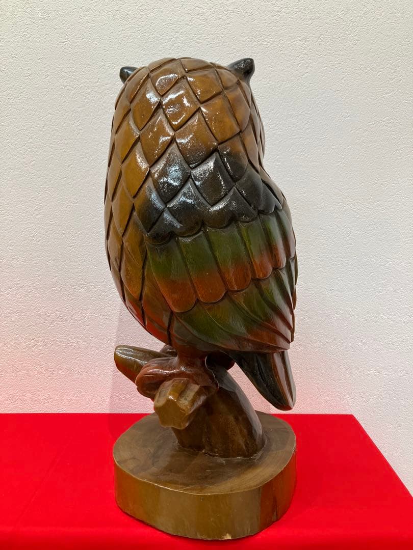 木製フクロウ彫刻 約30cm