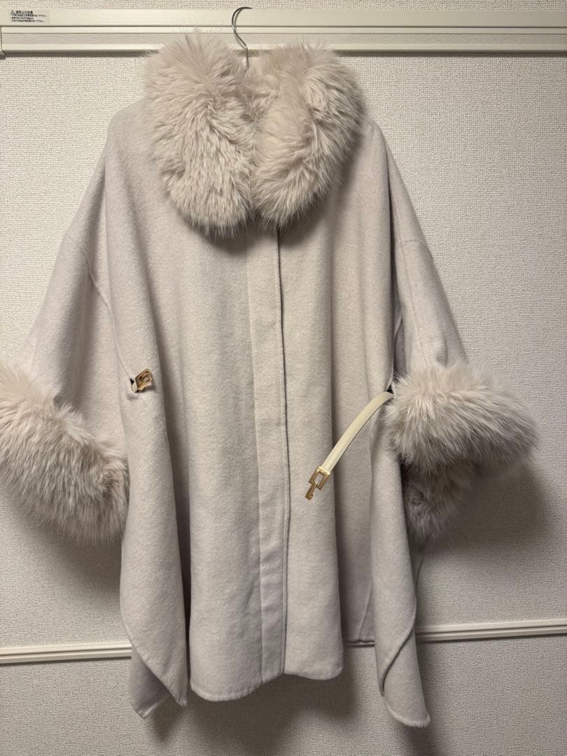 2024 ファー付きミドルケープコート アイボリー 1度のみ着用