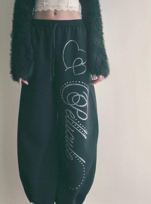 パンツ stone-deco sweat pants PELLICULE Black