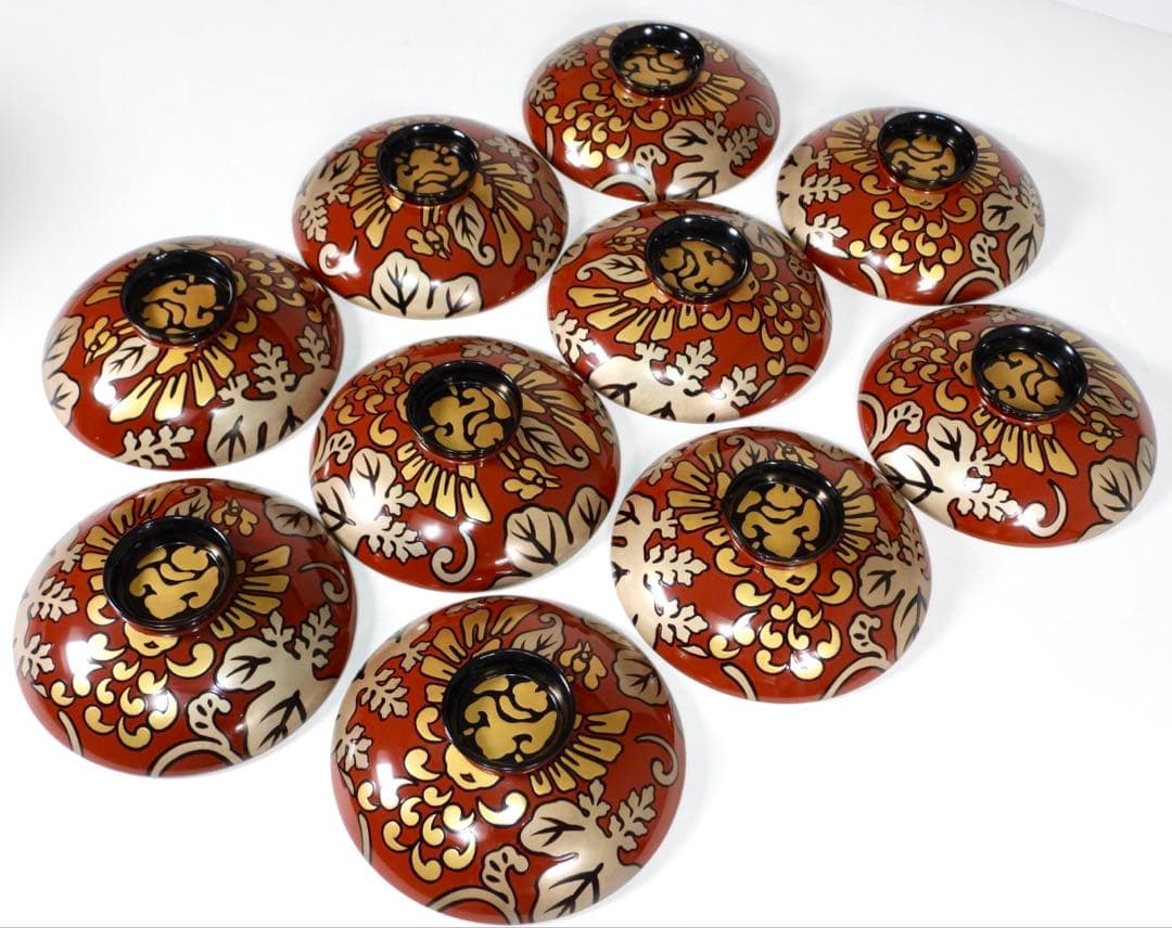 輪島塗 木製漆器 沈金 蓋椀 吸物椀 汁椀 10客　直径13cm