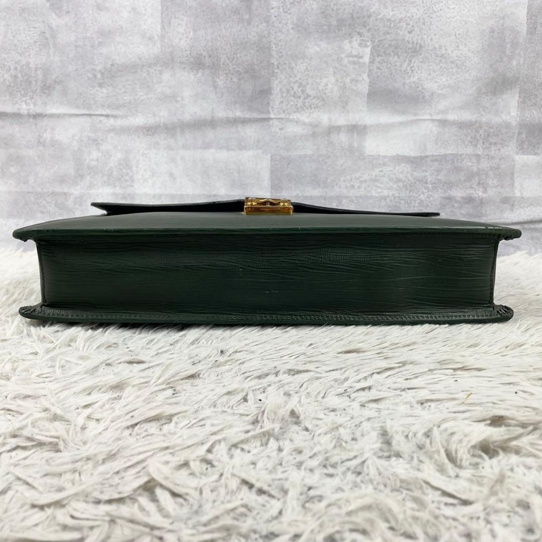 美品 ヴェルサーチ レザー ビジネスバッグ ロゴ型押し ファスナー グリーン