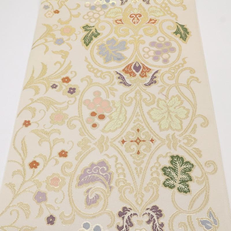 《特選豪華◆本袋帯■煌びやか葡萄唐草◆六通柄■アイボリー◆正絹着物◆FY3-4》