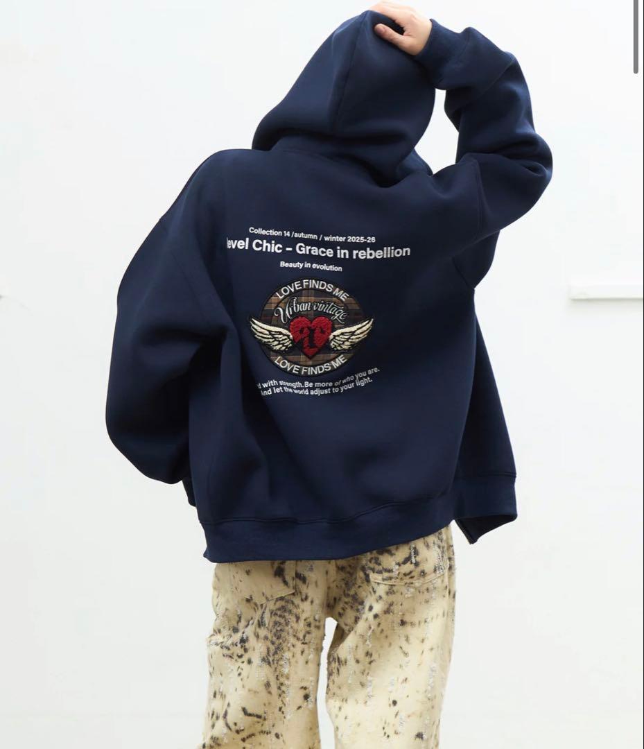 ACLENT エンジェルハートロゴジップフーディ オーバーサイズパーカー