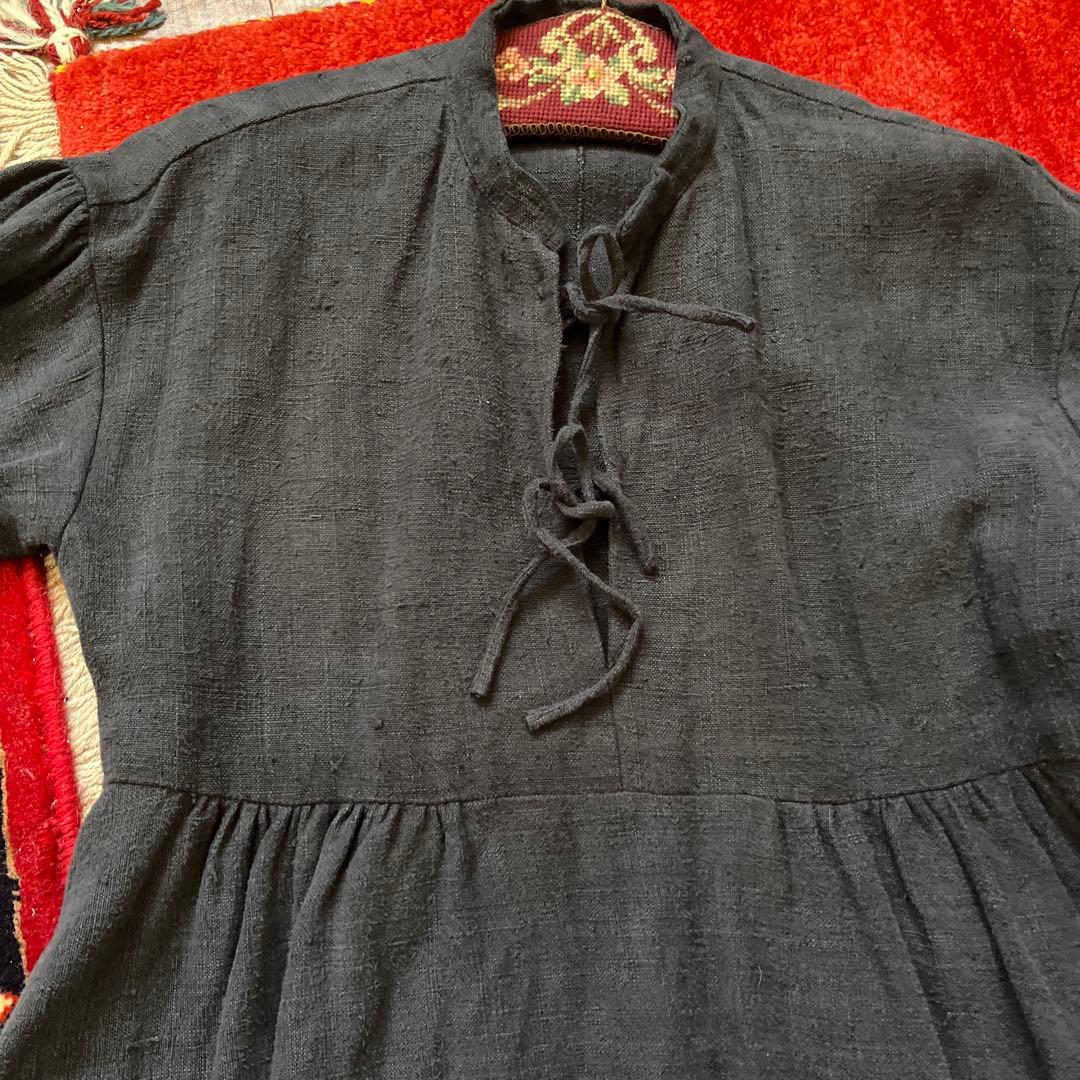 フランスアンティーク　刺繍入りリネンコットンロングワンピース　お値下げ‼️