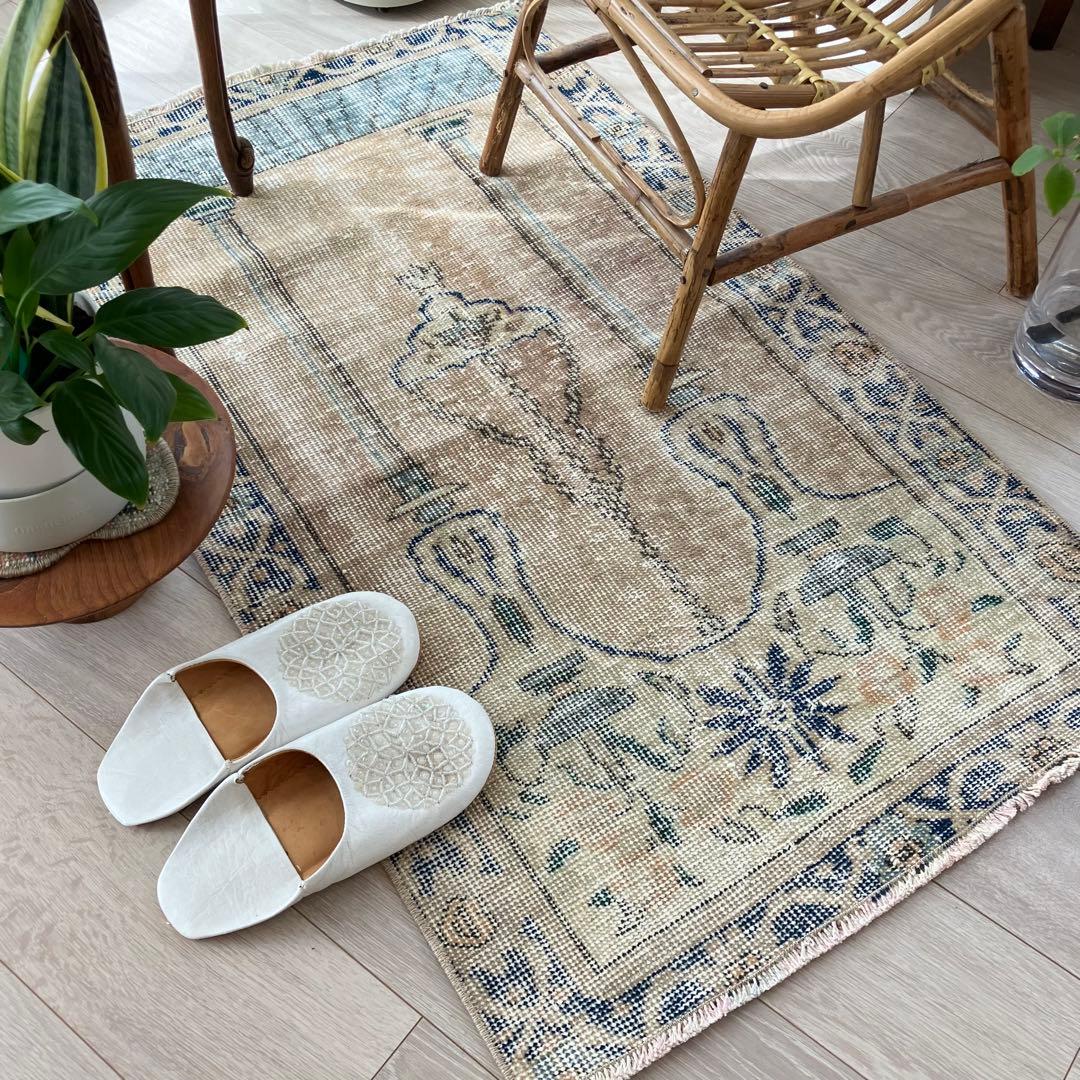 アート✳︎塔✳︎シャンデリア　キャラメルベージュ　ブルー　トルコヴィンテージラグ