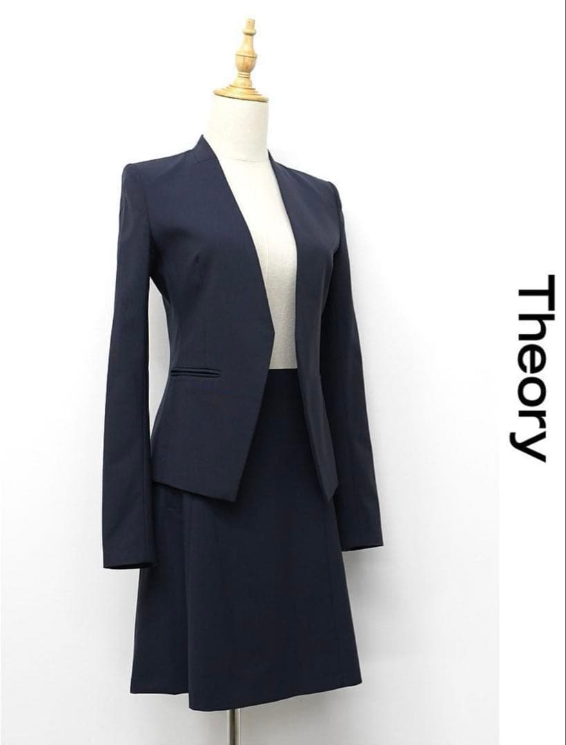 【Theory】セットアップ スーツ ノーカラー 00 ネイビー