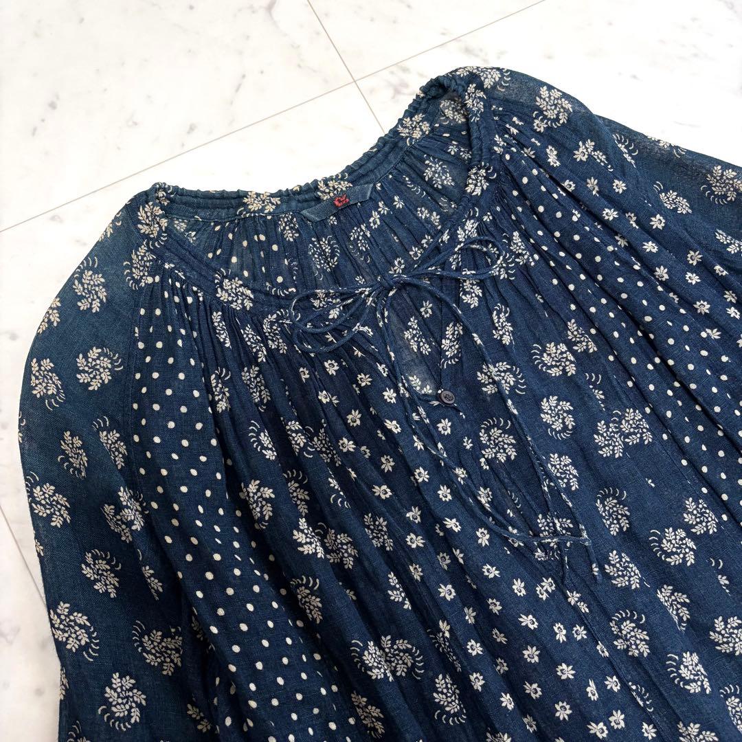 45R インディゴ 小花柄 ドット パッチワークチュニック ブラウス サイズ3