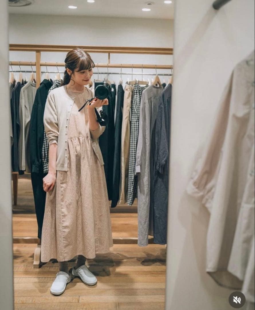 オオカミとフクロウ　ゆべしコラボ ギンガムチェック 半袖ロングワンピース