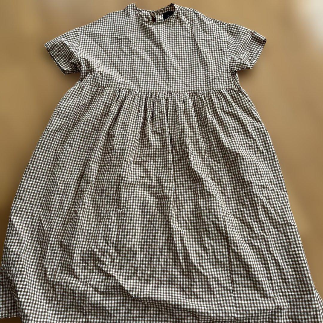 オオカミとフクロウ　ゆべしコラボ ギンガムチェック 半袖ロングワンピース