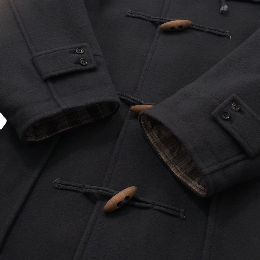 【美品】PaPas パパス ダッフルコート チェック　木製トグル　ダークネイビー