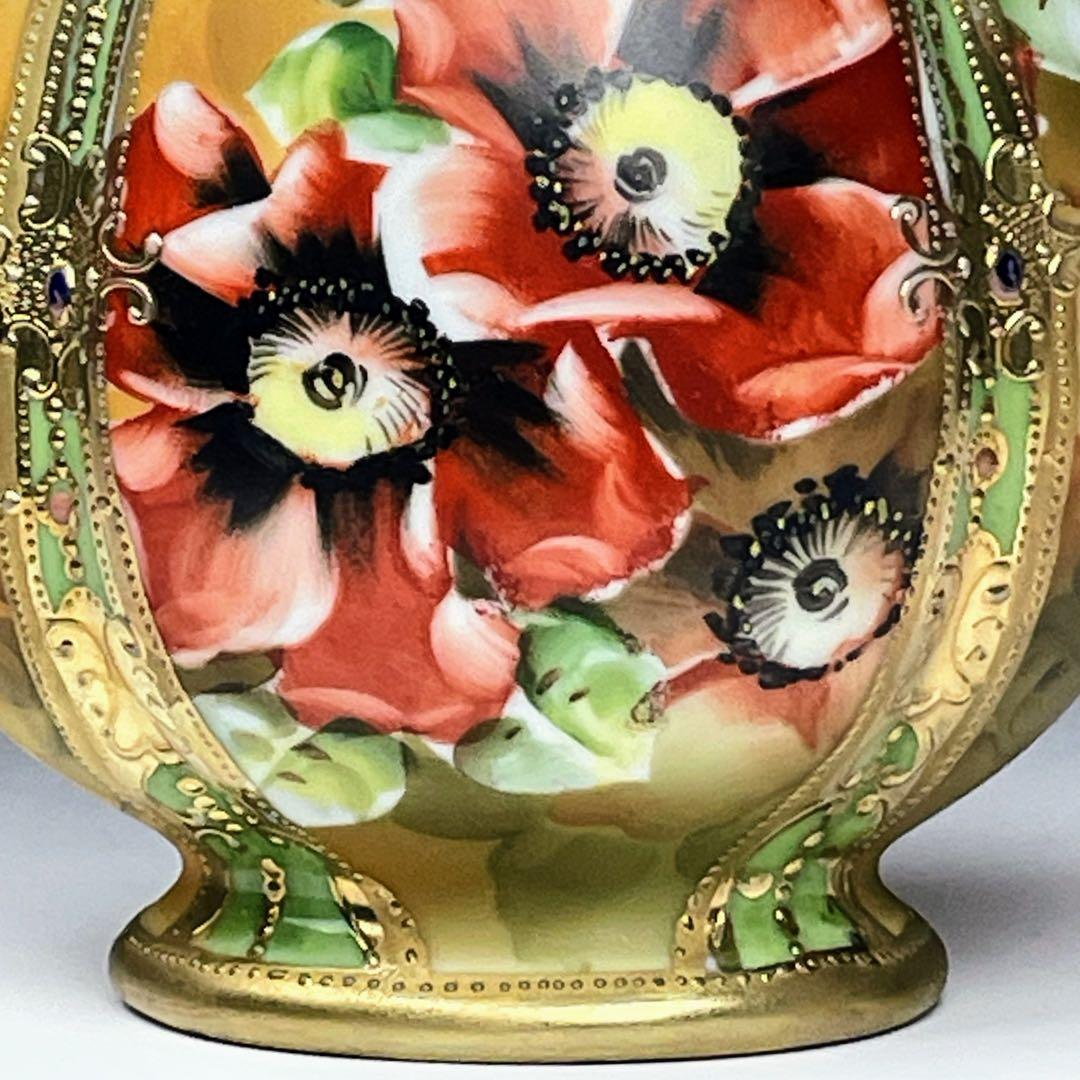 【美品】オールドノリタケ アールヌーボー ポピー紋花瓶 ジュエル ジュール