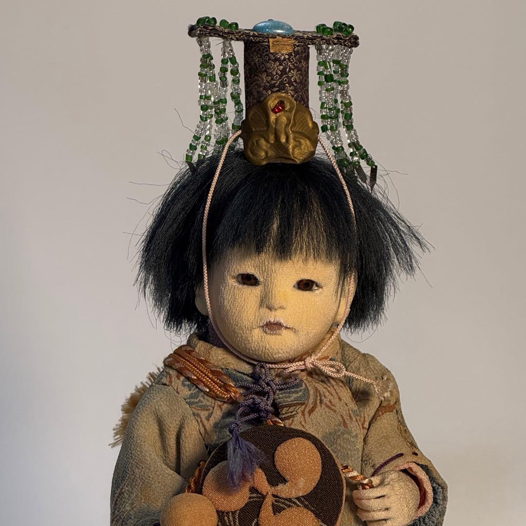 創作人形 太鼓を持つ童 作家物 古布 江戸縮緬