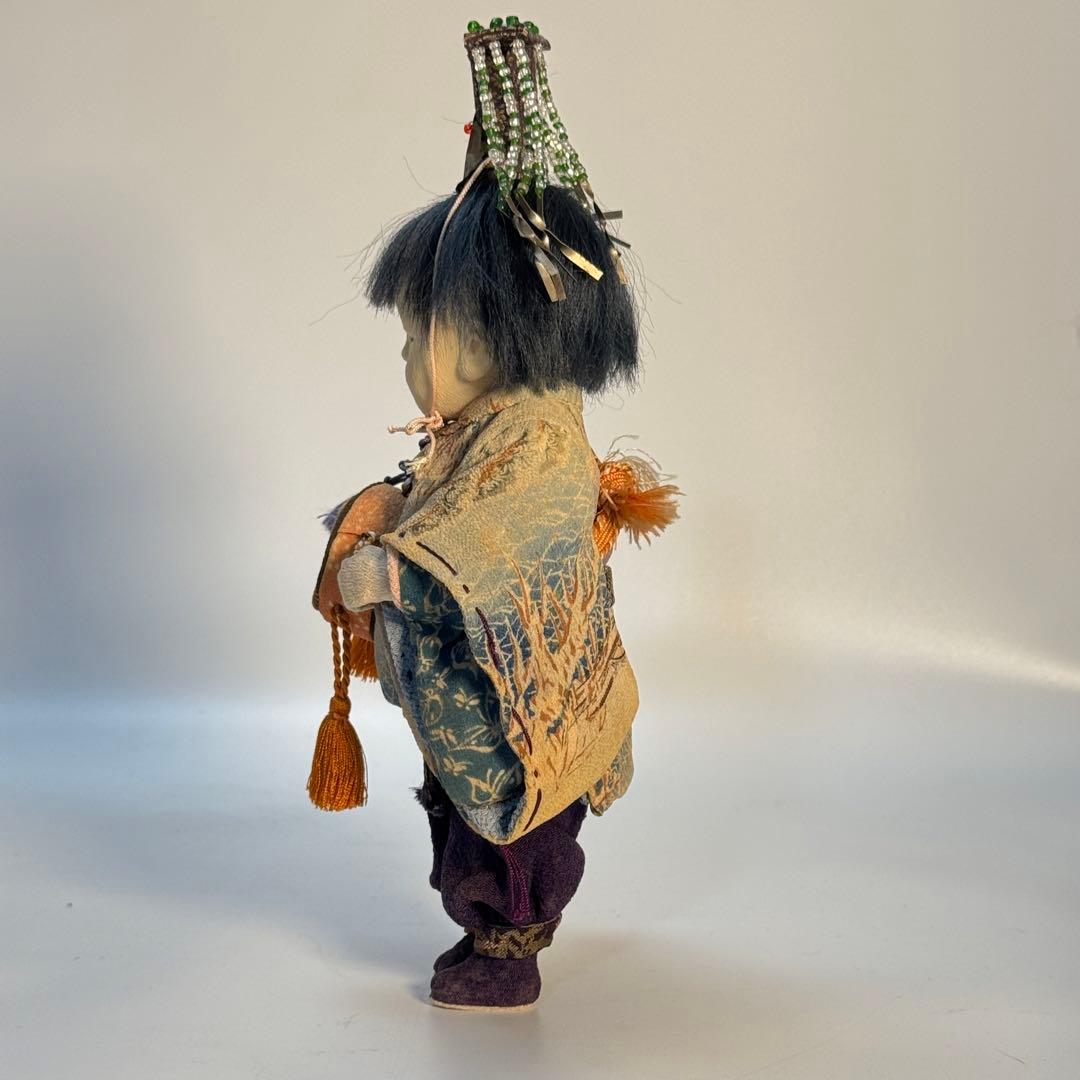 創作人形 太鼓を持つ童 作家物 古布 江戸縮緬