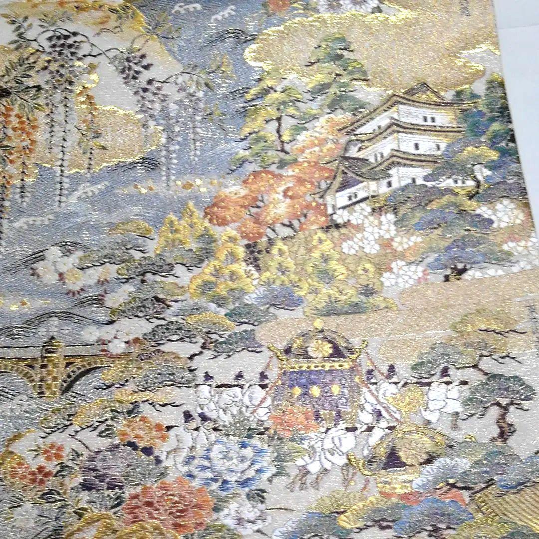 No.424　袋帯　全通　本金箔　刺繍　至宝綴織　仕立済　正絹　着物　新品未使用