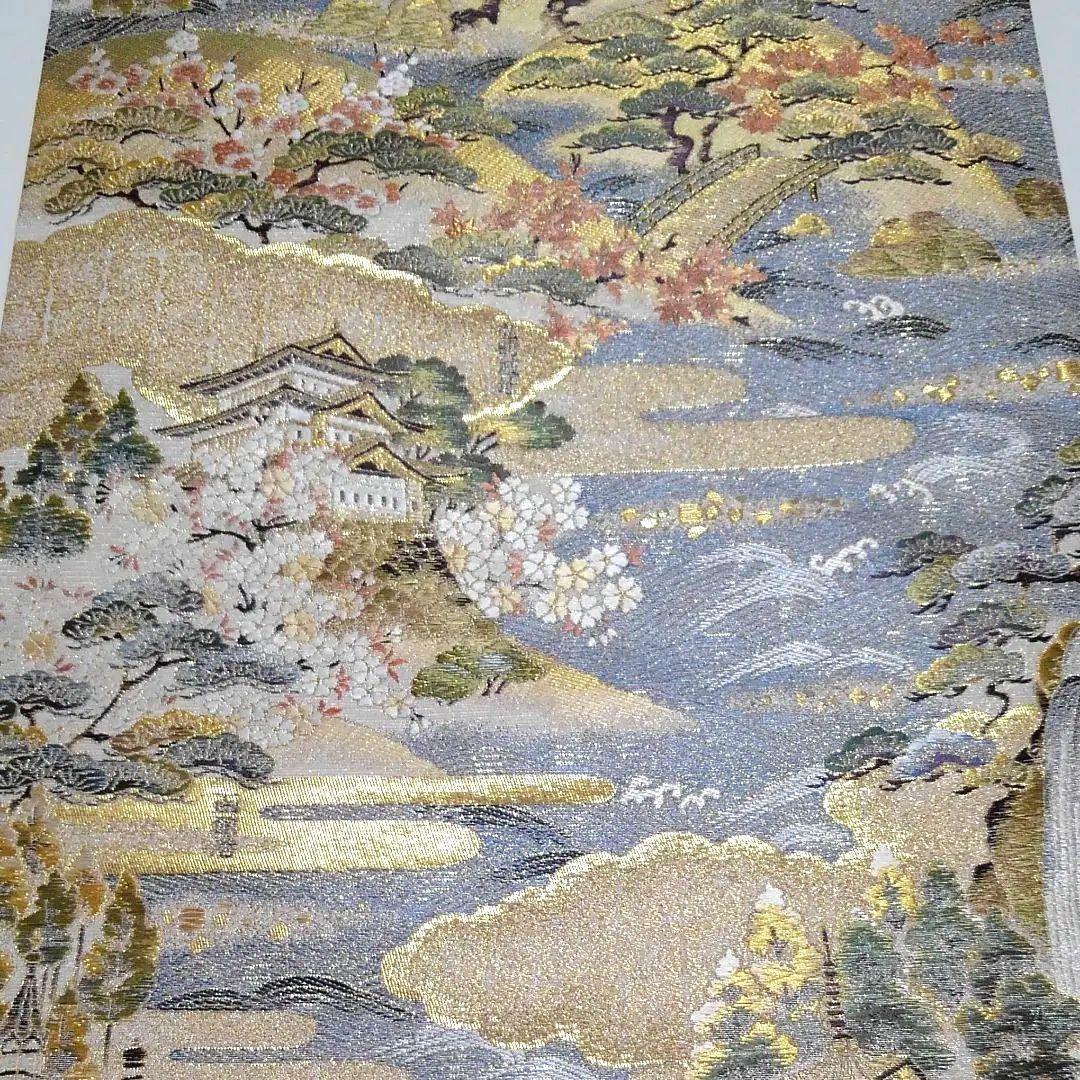 No.424　袋帯　全通　本金箔　刺繍　至宝綴織　仕立済　正絹　着物　新品未使用