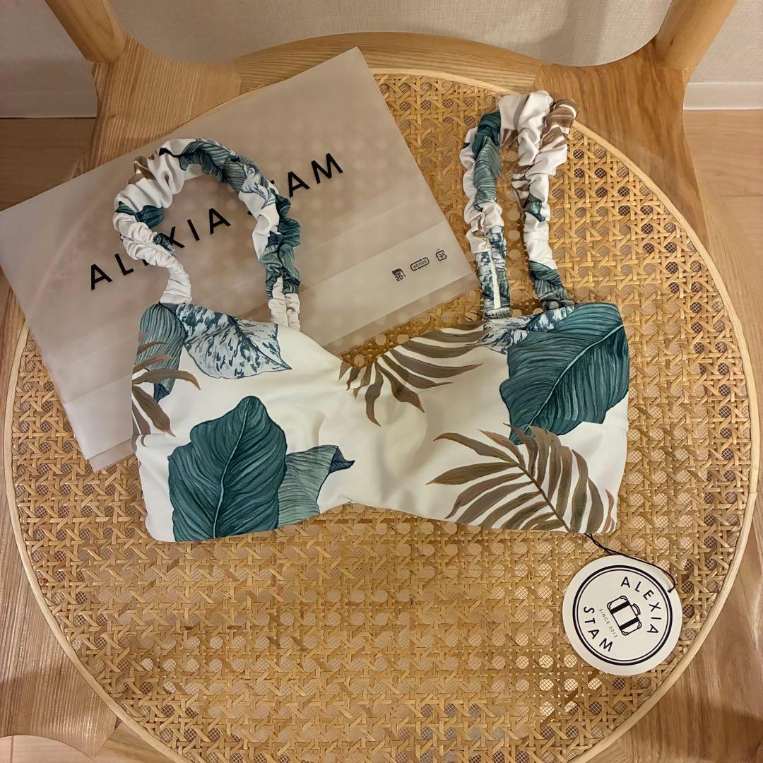 【新品未使用タグ付】アリシアスタン 水着 トップス ホワイト リーフ柄